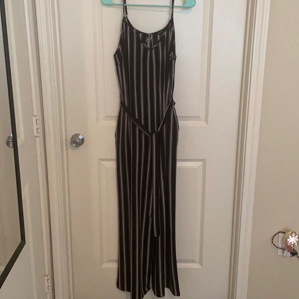 Ambiance Size L Black and White Striped Jumpsuit